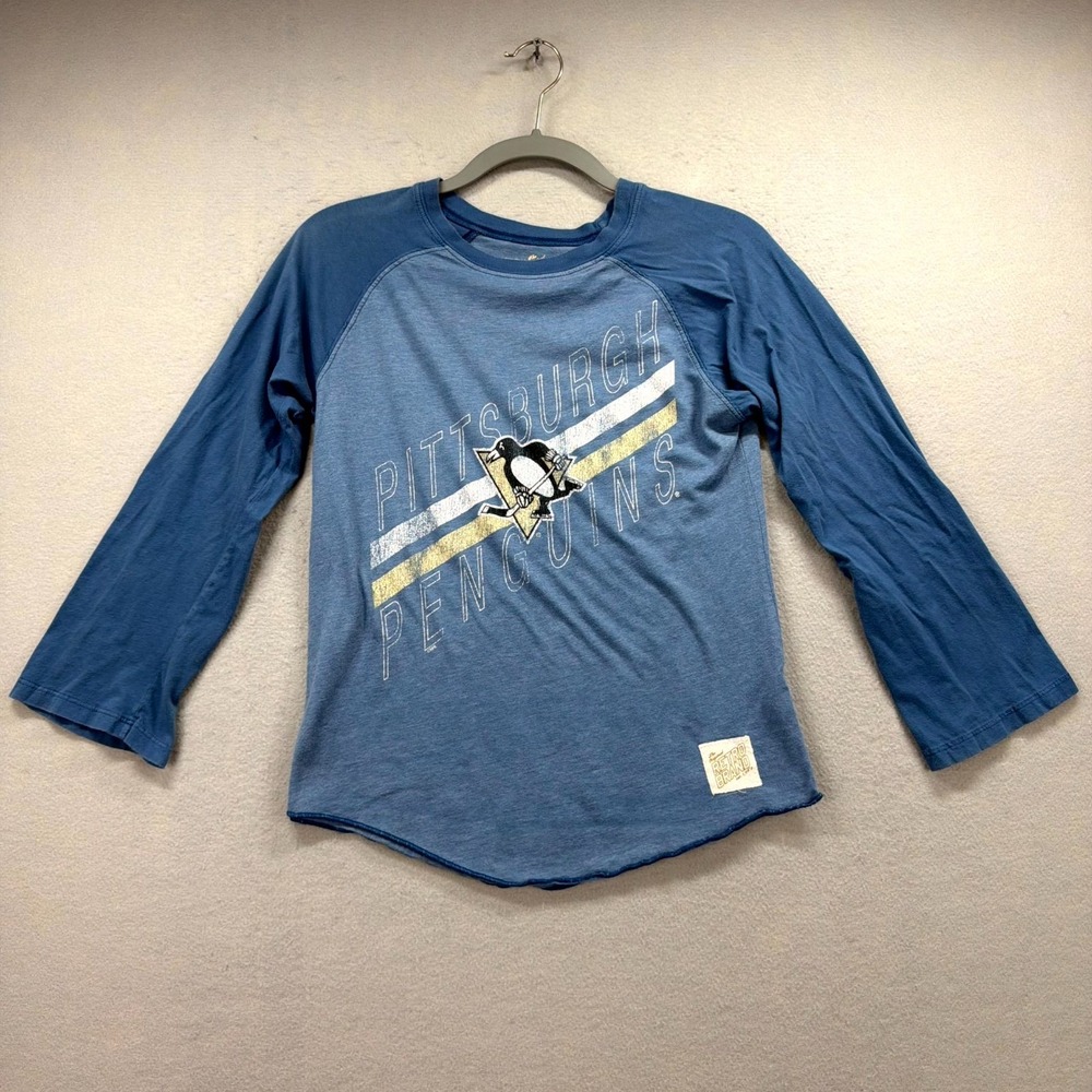 Pittsburgh Penguins Shirt Womens M Blue Original Retro Brand NHL Ice Hockey